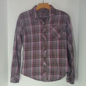 Merrell Women's Plaid Flannel Button Up Shirt Brown Pink Size XS